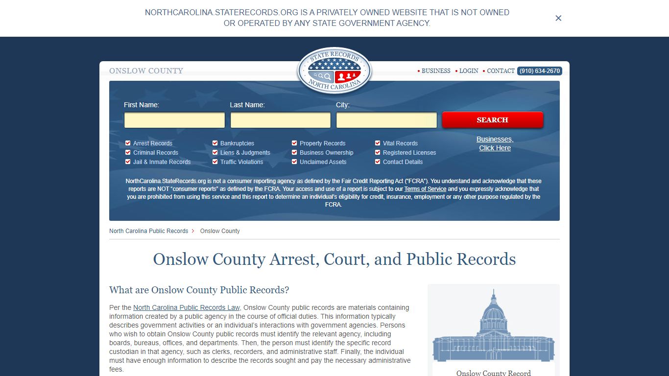 Onslow County Arrest, Court, and Public Records