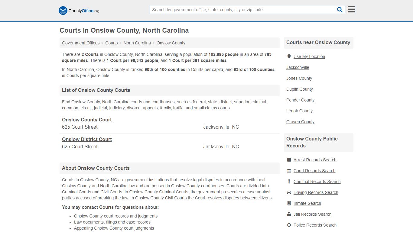 Courts - Onslow County, NC (Court Records & Calendars)